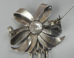 Mexico 3 1/4″ Brooch Sterling Silver Amethyst Long Dangles Vintage 1940s Taxco