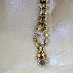 Vintage Milk Glass Choker Necklace White Prong Set Gold Tone 18″ Mid Century