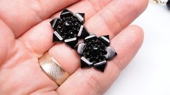 Glamorous Vintage Black Crystal Glass Bead Necklaces Earrings 6pc Necklace Lot