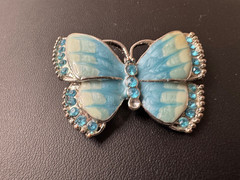 Sky Blue Enamel Crystal Butterfly Brooch