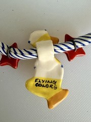 Flying Colors Duck Necklace Ceramic Vintage Signed Handmade Nautical Stars