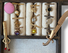 Vintage Men’s 25 Pc Mixed Gold LOT Tie Clips, Bars, Cuff Links, Wraps Costume