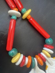 Ruby Z Necklace Candace Loheed Colorful Ceramic 20″ Beaded Chunky Xmas **BROKEN*