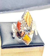 Vintage Sterling & Copper Carolyn Pollack Zig Zag Multi-Gemstone Ring Size 8.25
