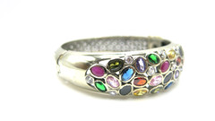 Vintage Multi-Color Gemstone Bangle Bracelet 925 Sterling Silver Citrine Ruby