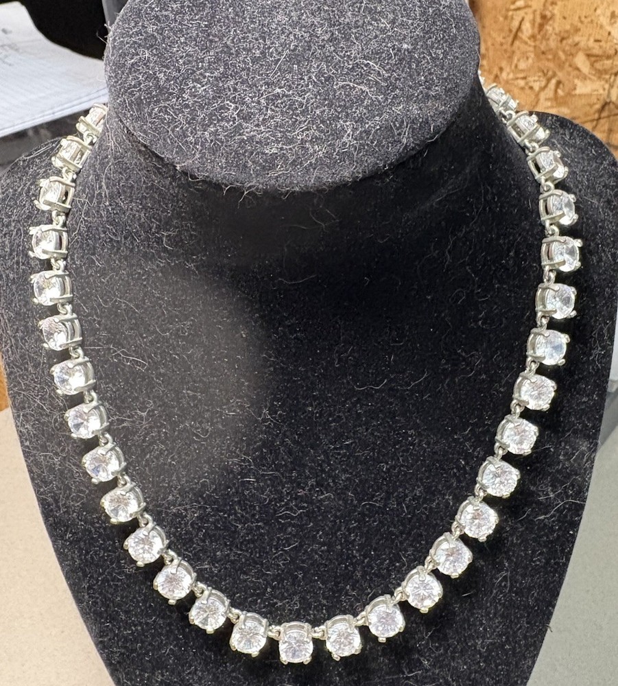 Silver Tone Rhinestone Collar Necklace – PO – Costume Jewelry