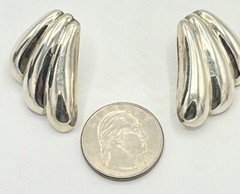 925 Sterling Silver Vintage Earrings Puffy Design Hollow 1.4″x0.6″ inch 10g