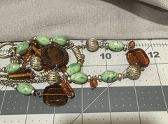 Liz Claiborne Multi Strand Statement Necklace Orange Green Light Gold Tone 18″