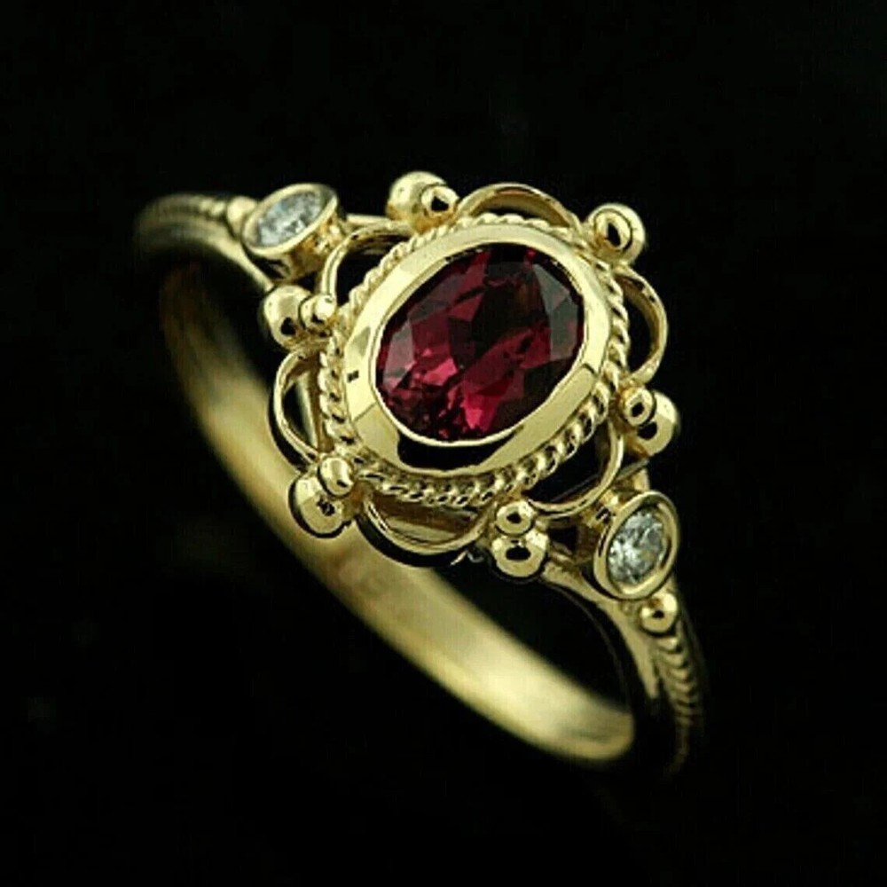 2.2Ct Oval Cut Lab-Created Ruby Women’s Engagement Rings 14k Gold Plated Silver