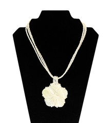 Vtg Mother of Pearl Necklace & Pierced Earrings Set Flower 1980s Island Wedding