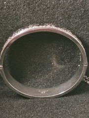 BB Binder Brothers Sterling Hinged Bangle Bracelet Etched Ornate w/ safety chain