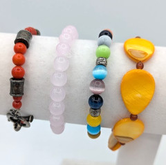 Vintage Gemstone Bracelets Stack LOT of 7 Stretch