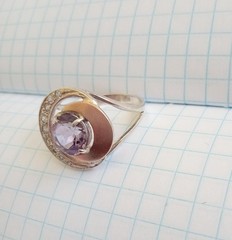 Vintage Ring Purple stone Sterling Silver 925 Gold 375 test Women Jewelry size 8