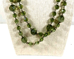 Vintage 50″ Bottle Green Acrylic Faceted Crystals Necklace shown doubled