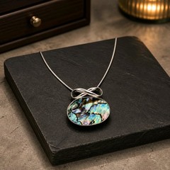 Abalone Necklace Pearl Earring Set Sterling Silver Pearl Paua Shell Statement