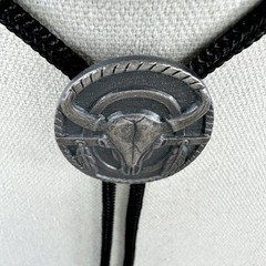 Stunning Vintage Silver Tone Buffalo Skull Western Bolo Tie