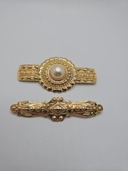 2 Vintage Goldtone Fashion Ornate Bar Brooch Pins Career Glam