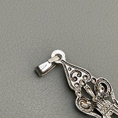 Vintage Victorian Handmade Floral Needlepoint Pendant Silver Tone Teardrop Charm