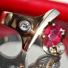 14k yellow gold 1.80ct natural diamond sz 9 ring ruby vintage heated 8.7g N2973L