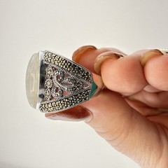 JTV Sterling Silver Ring Marcasite Quartz Wide Art Deco size 8.5 Marquise BBJ