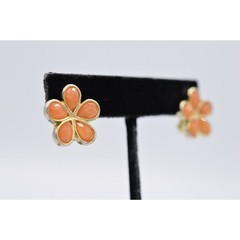 Liz Claiborne Vintage Flower Clip On Earrings Orange Crystal Signed 1980s BinZ