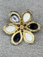 Vintage Selro Selini Brooch Black White Flower Gold Tone Signed 2 Inches