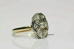 Art Deco Vintage 1.5Ct Round Lab Created Diamond 14K Yellow Gold Engagement Ring