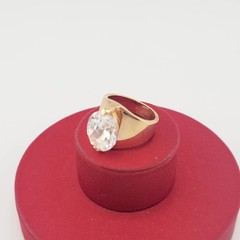 Vtg Sz 6 Ring ESPO Lg Oval Cubic Zirconia 14KGE Gold Electroplated Jewelry
