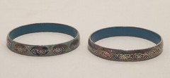 Vintage Chinese Cloisonne Enamel Flower Bangle Bracelet Lot (2) Beijing