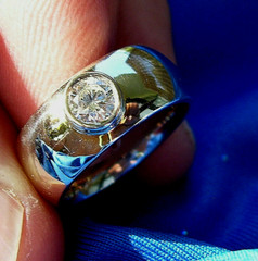 EARTH MINED DIAMOND Deco Engagement Ring Bezel set Chunky Dome 14K GOLD BAND 6.2