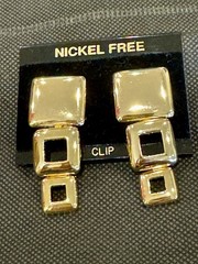 Vintage Gold Tone Earrings Geometric Square Dangle Drop Runway Statement 1980s