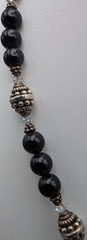 Lori Waters Black Onyx Bead Necklace Sterling Look Crystal Artisan 18″ Signed