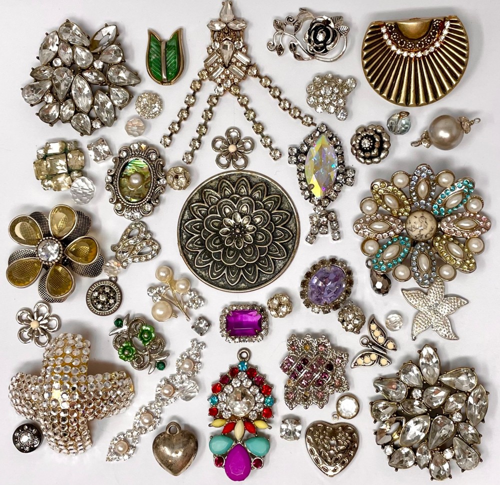 Lot Vintage & Modern Jewelry Parts Broken Repurpose Craft Rhinestones Harvest 3
