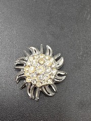 Vintage Silver Tone Rhinestone Starburst Brooch Mid Century Sunburst Pin 1960s
