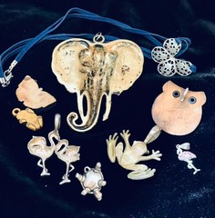Lot 9 Vintage & Modern Animal & Birds Pendants Charms Elephant Frog Owl Flamingo