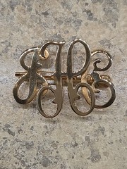 Vintage Gold Tone Interlocking Script Monogram Brooch Pin 2″ x 1.5″
