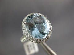 ESTATE LARGE 4.79CT DIAMOND & AAA AQUAMARINE 18K WHITE GOLD OVAL ENGAGEMENT RING