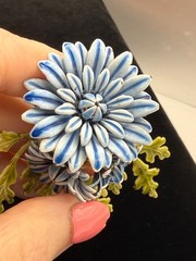 Vintage Corocraft enamel flower Brooch Pin with leaves blue green signed 50s-60s
