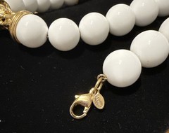 VTG Monet Bead Station Necklace, Chunky White Beads Gold Tone Metal Link 36”