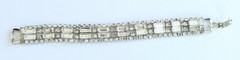 Fabulous Vintage Sparkling Clear Rhinestone Wide Bracelet Fold Over Clasp
