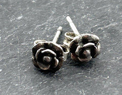 Old Vintage Sterling Silver 925 ROSE Pendant Necklace Earrings Ring Set 6.25 25G