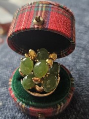 VINTAGE ANTIQUE STERLING SILVER GOLD PLATED JADE STONES CLUSTER RING SZ 5