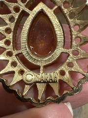 Vintage 1974 Sarah Coventry Amber Teardrop Goldtone Pendant 1.5”