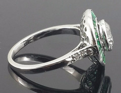 925 Sterling Silver Celebrity Inspired Green Baguette Round Halo Engagement Ring