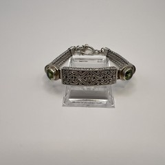 Bali Sterling Silver Peridot Bracelet 7” Handcrafted Balinese Scrollwork Artisan