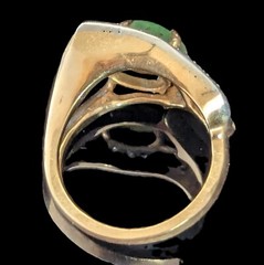 Vintage 1960s Jade Diamonds 14k Yellow White Gold Statement Ring Retro Mid Cent.