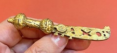 Signed Museum Replica Knife Sword Brooch Pin Antique Gold Tone 3.25 Inches