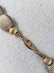 Vintage Oval Ribbed Flat Bead Frosted Silver & Gold Tone Necklace Sterling Clasp