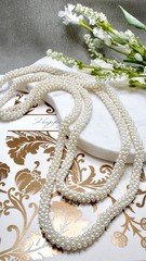 62″ No Clasp Vintage Handmade Crocheted Faux Pearl Necklace Victorian Era Style