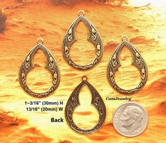 #0099 ANTIQUED GOLD OPEN TEARDROP W/TOP HANG RING – 6 Pc Lot